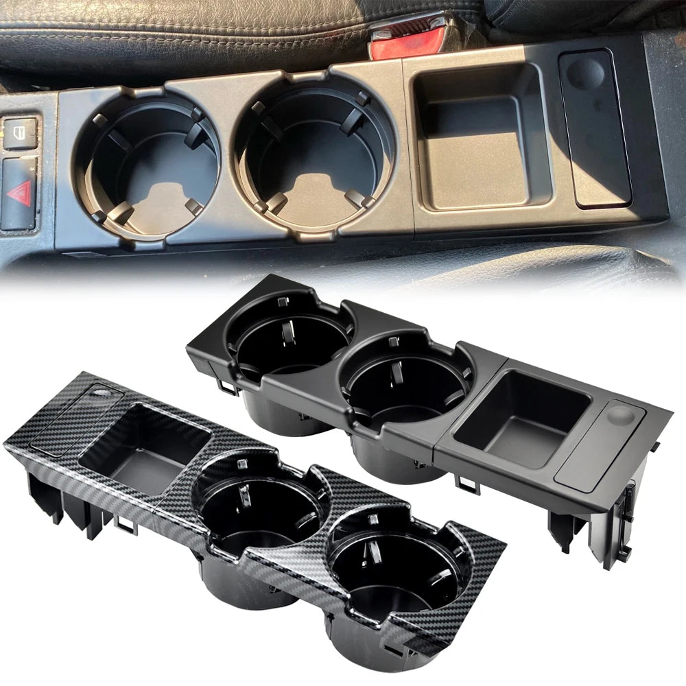 Two BMW E46 cup holders with coin trays (1999-2006).