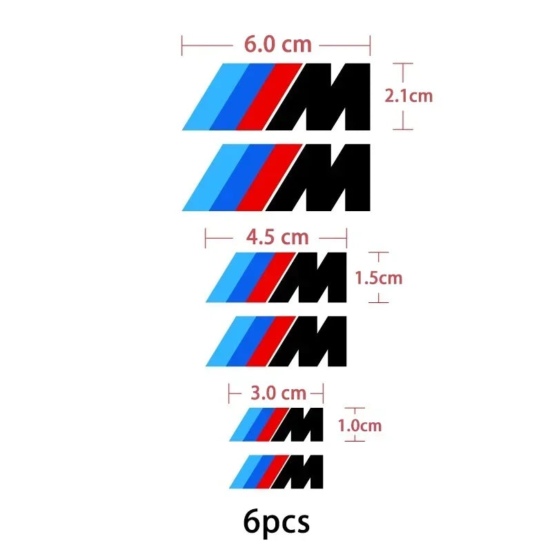 Set of 6 heat-resistant caliper stickers with BMW logo for brake components.