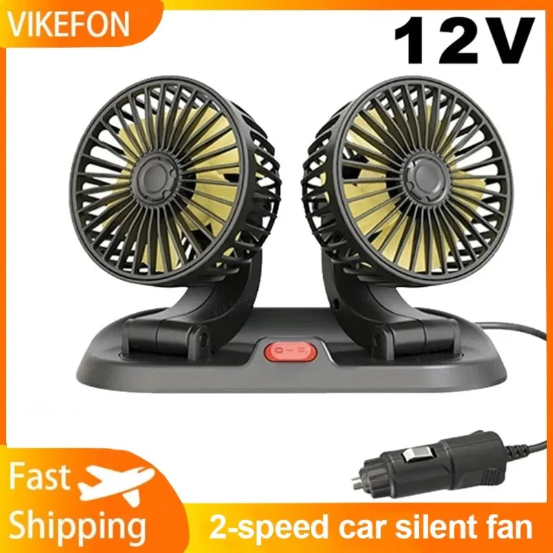 New USB Powered Car Fan Multi-Angle Rotatable Dual Head - JustUsRacers