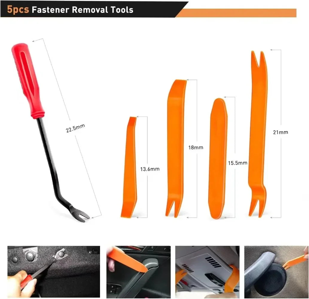 "Car Trim Repair Kit: Includes 5 sets of trim removal tools for efficient and easy car interior panel repair."
