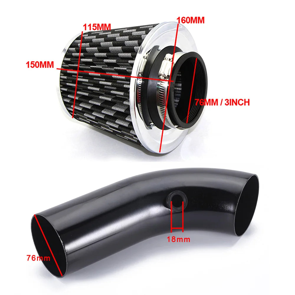 "76mm Winter Cold Air Intake Kit: Mushroom Filter + Alloy Pipe - Enhance engine performance in cold conditions."