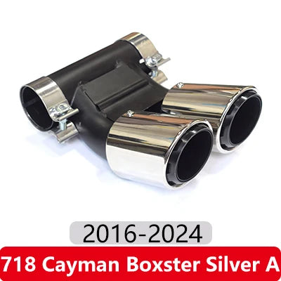 Dual exhaust tip for Porsche Cayman and Boxster (987/981/718, 2009-2024). Two 5-inch outlets. Not for BMW.