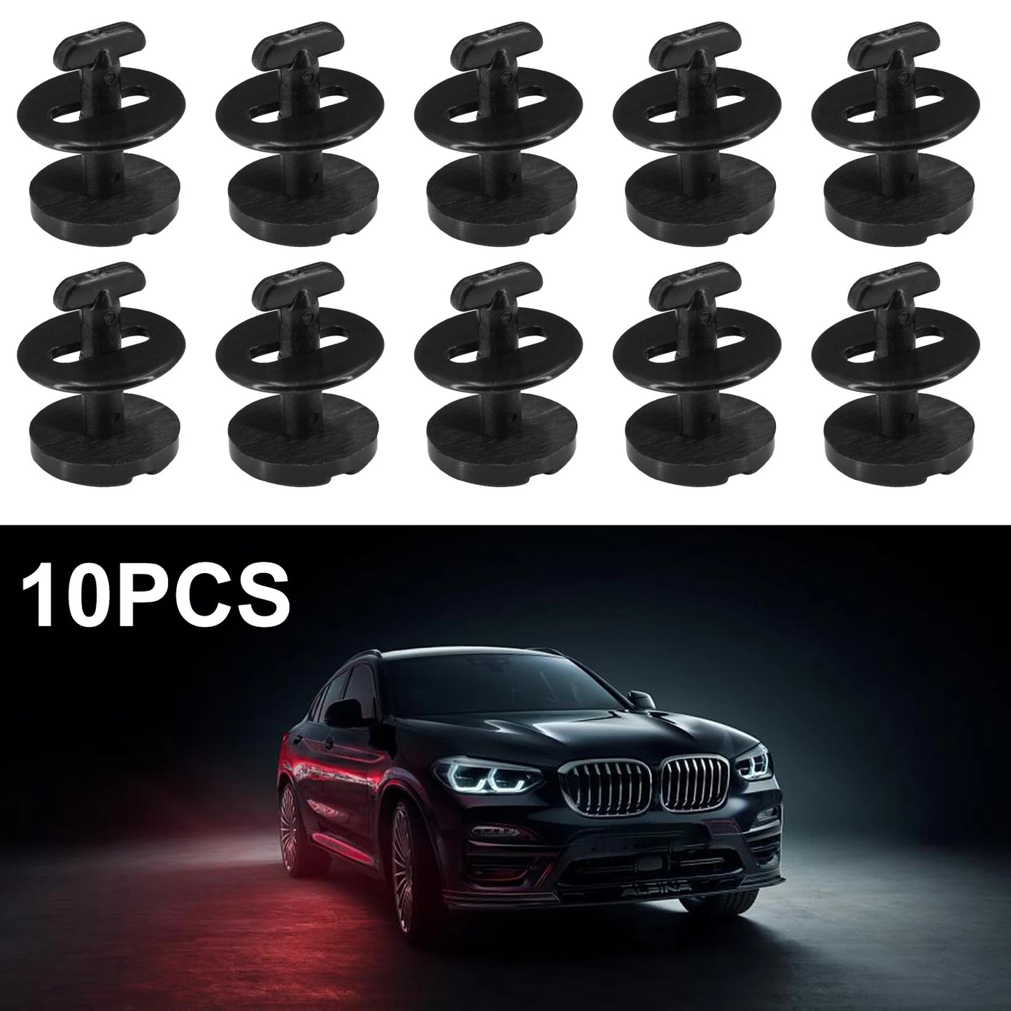 Twelve BMW-specific clips for securing floor mats to car doors of E36, E46, and E39 models.