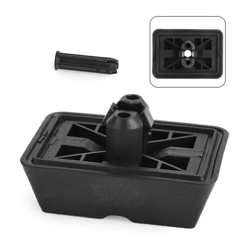 Black, square BMW car door handle cover in plastic material.
(For E46 Jack Pad Cushion Plug - Lift Support Block 51718268885)