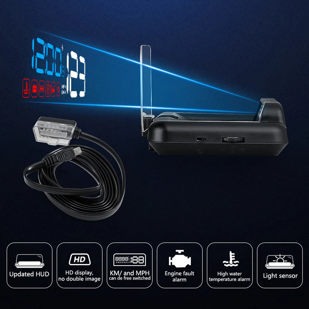 'C500 BLUE OBD Gauge - 1080p LCD Car HUD. Displays speed, RPM, temp, gear, turbo info.'
