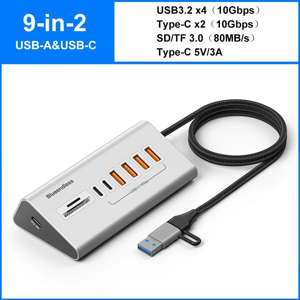 'USB 3.2 hub with 10Gbps Type-C splitter - connect up to 8 devices for expanded workspace.'