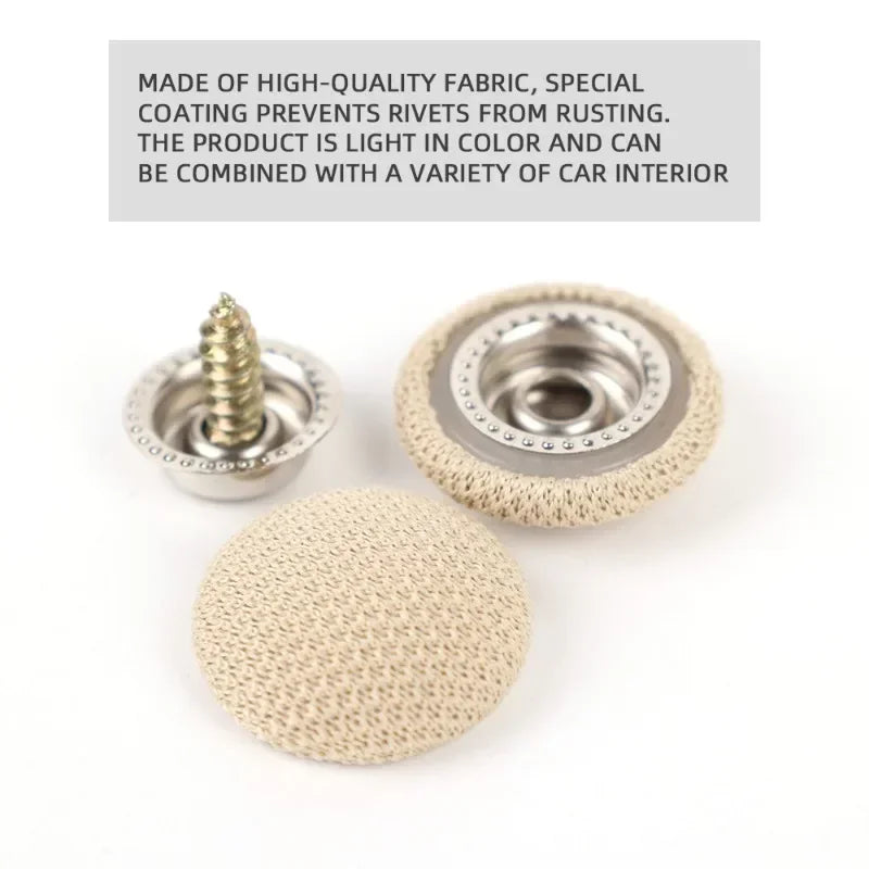 "Roof repair kit: 30-60 pcs beige-covered buttons with embedded metal fasteners."