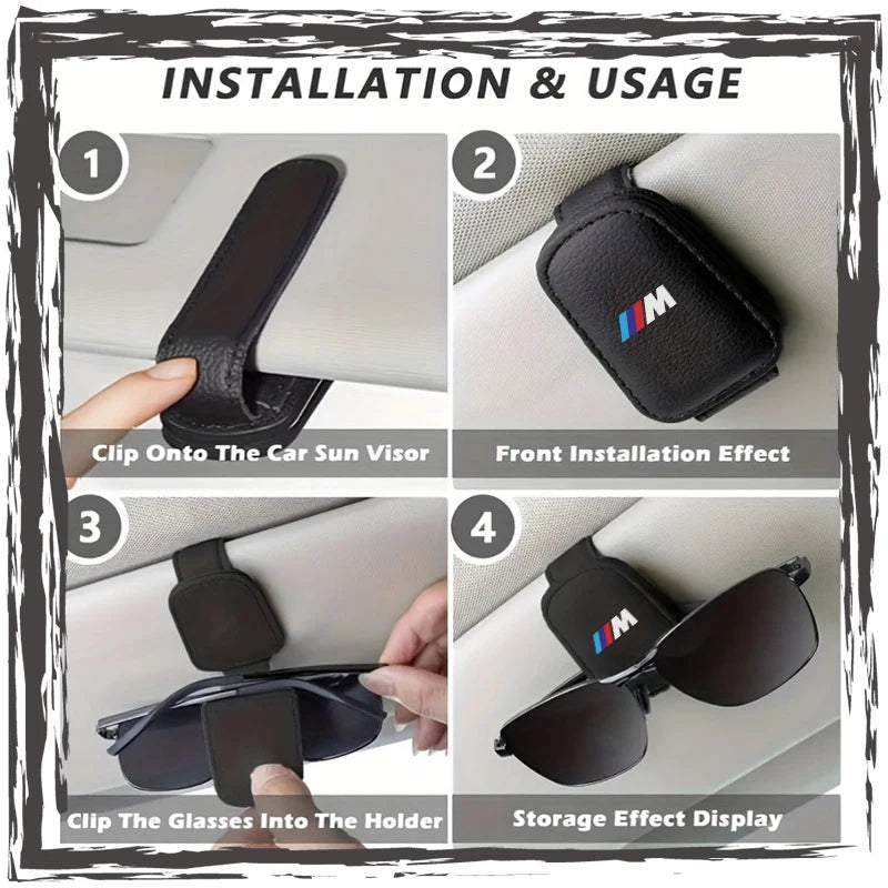 "Magnetic Leather Sunglass Clip for BMW E36, E39, E46 models. Not related to cleaning leather car seats."