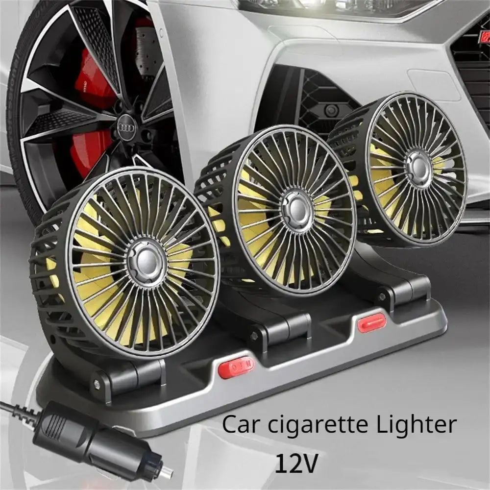 New USB Powered Car Fan Multi-Angle Rotatable Dual Head - JustUsRacers