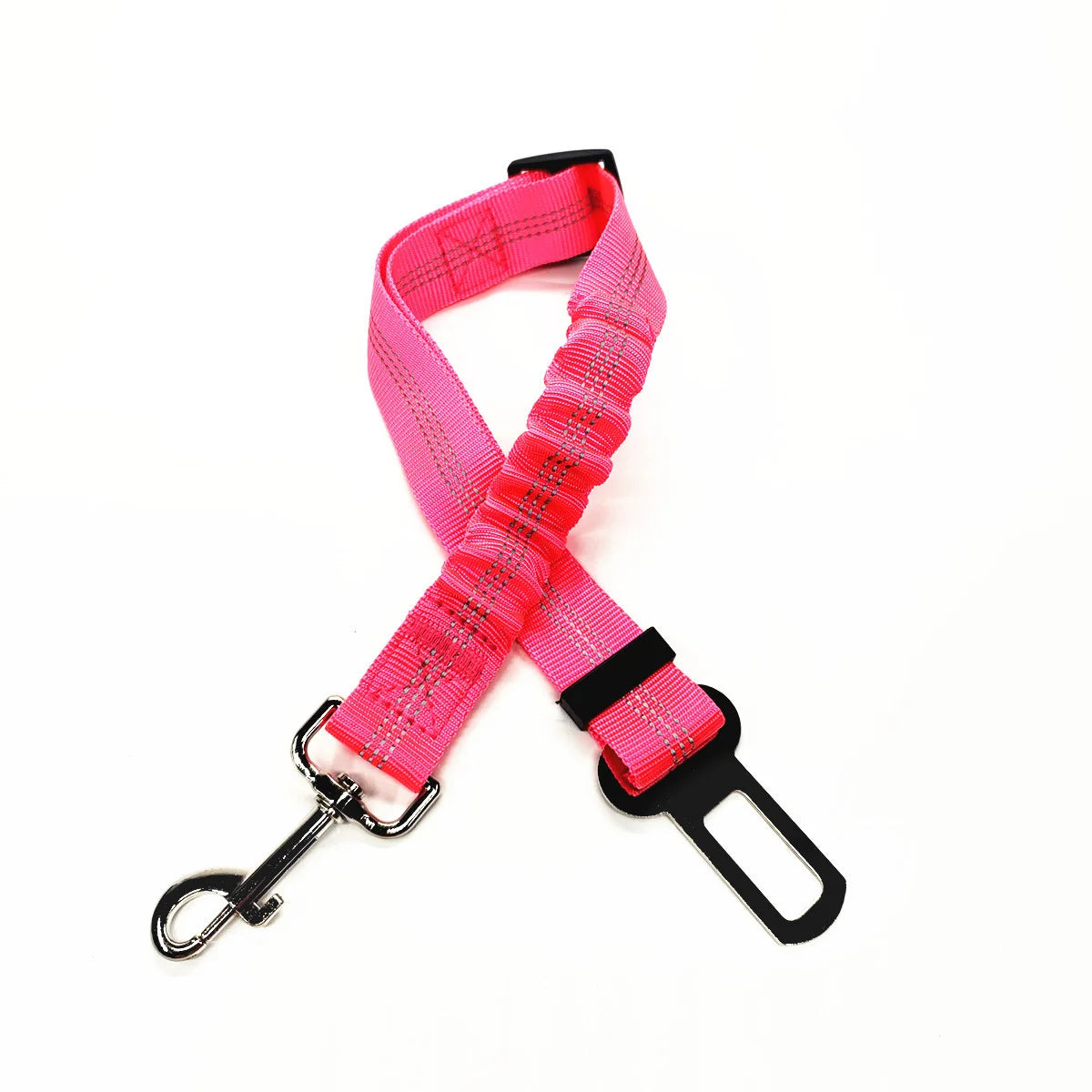 Adjustable pet harness for cars - fits small to medium dogs and cats. Pink design with strap buckles. Fits most vehicle seats