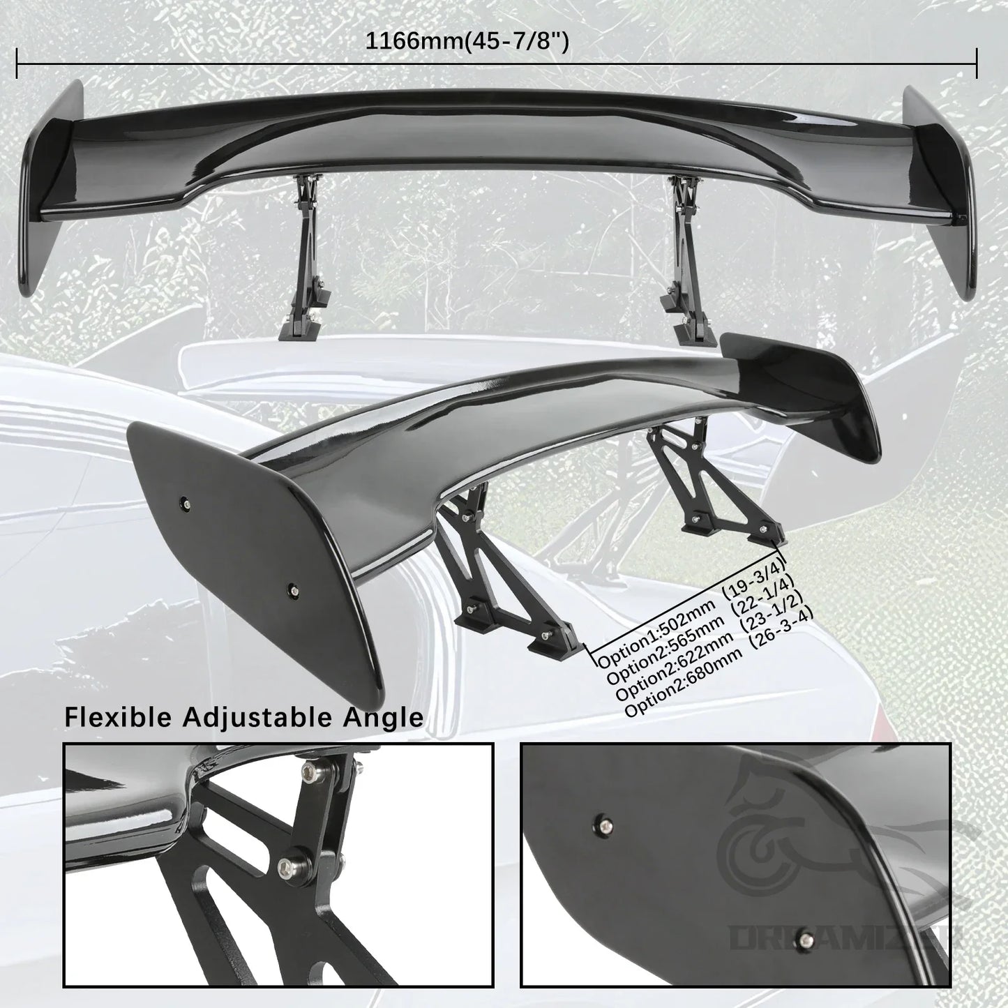 "Matte black Universal GT-style rear spoiler (116cm) for sedans - no side window visors included."