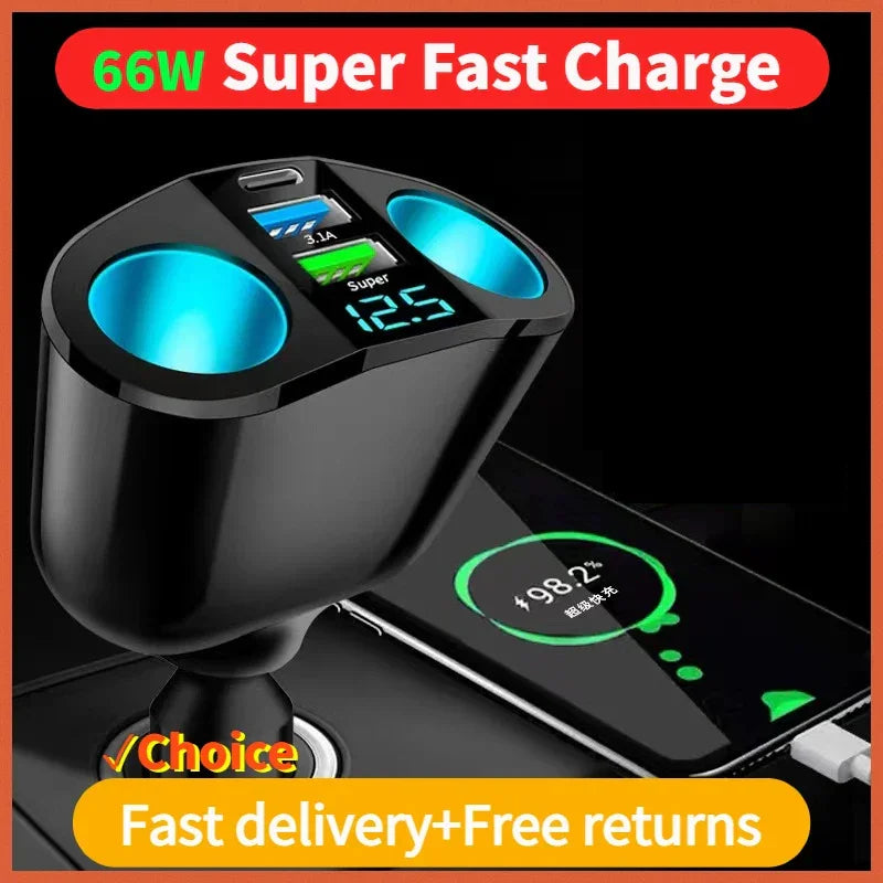 Car Cigarette Lighter Socket Splitter with USB Charger - JustUsRacers