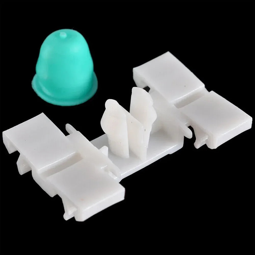 White plastic trim moulding clip with green counterpart for BMW E36 E46 (1993-2006).