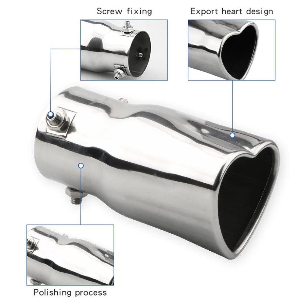 'Heart-shaped SS muffler. Fits: BMW. Universal exhaust upgrade.'