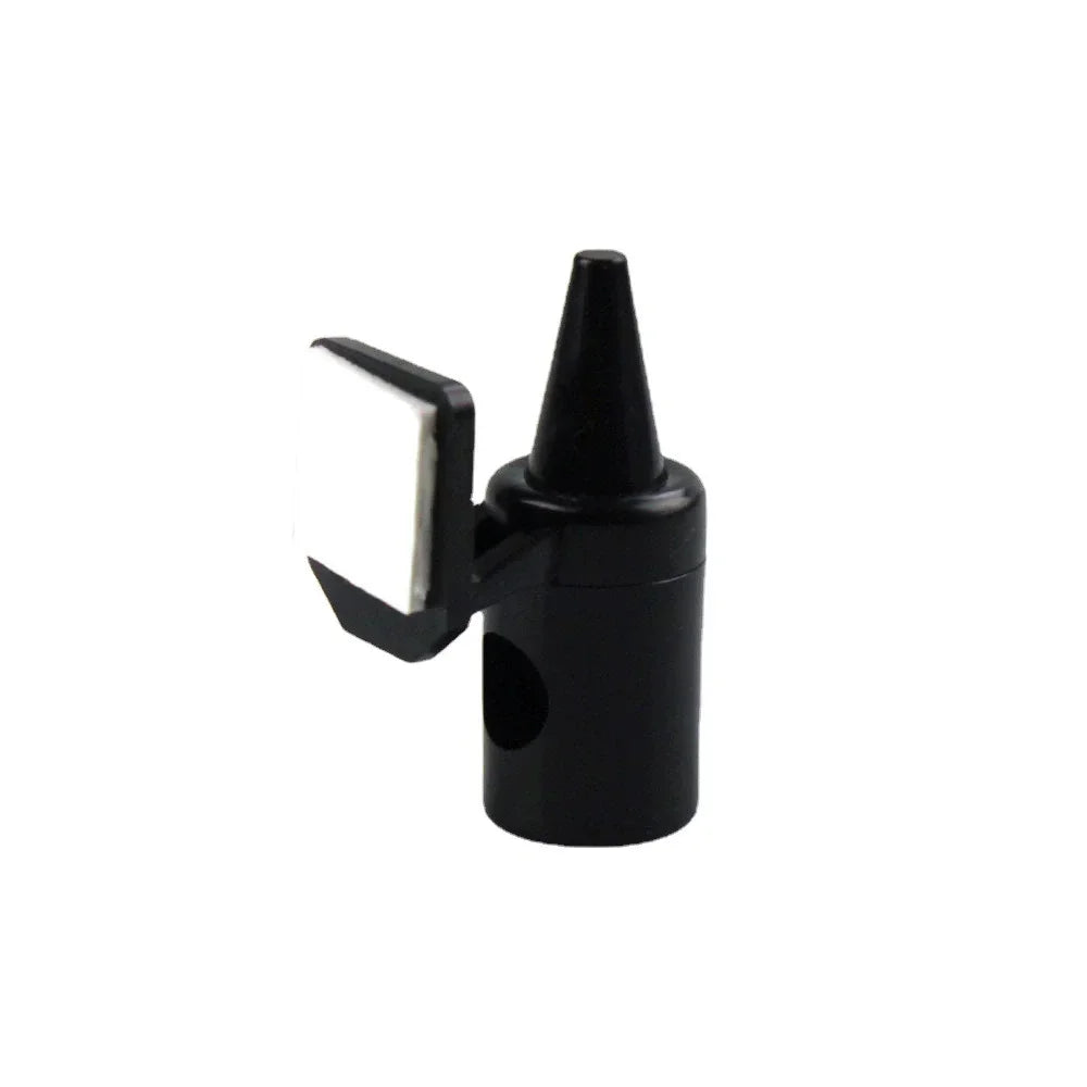 Six pack of weather-resistant car deer whistles with black plastic bottles and caps.