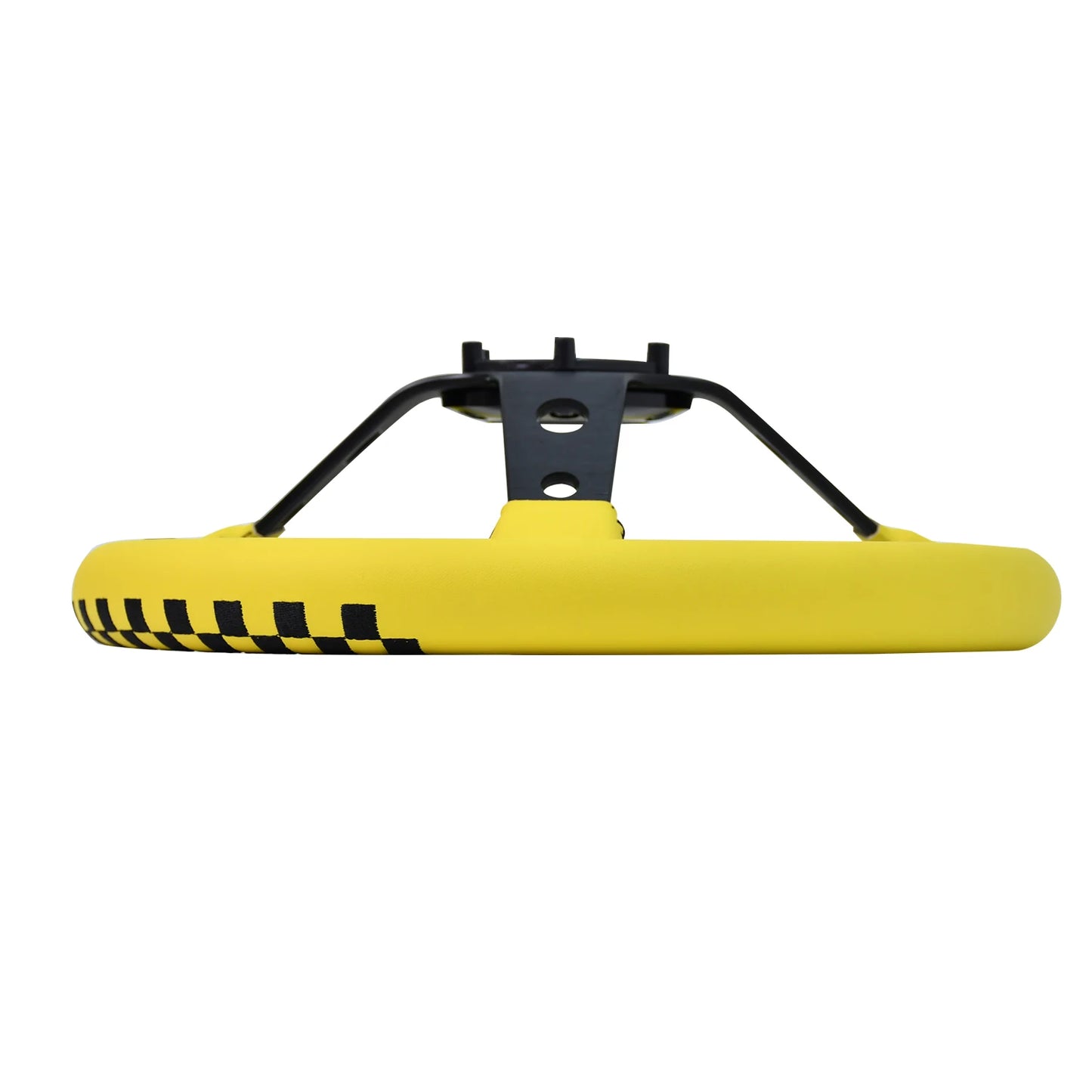 'Embroidered steering wheel - 13" diameter, black-and-yellow stitching, JDM-style. Compatible with select models.'