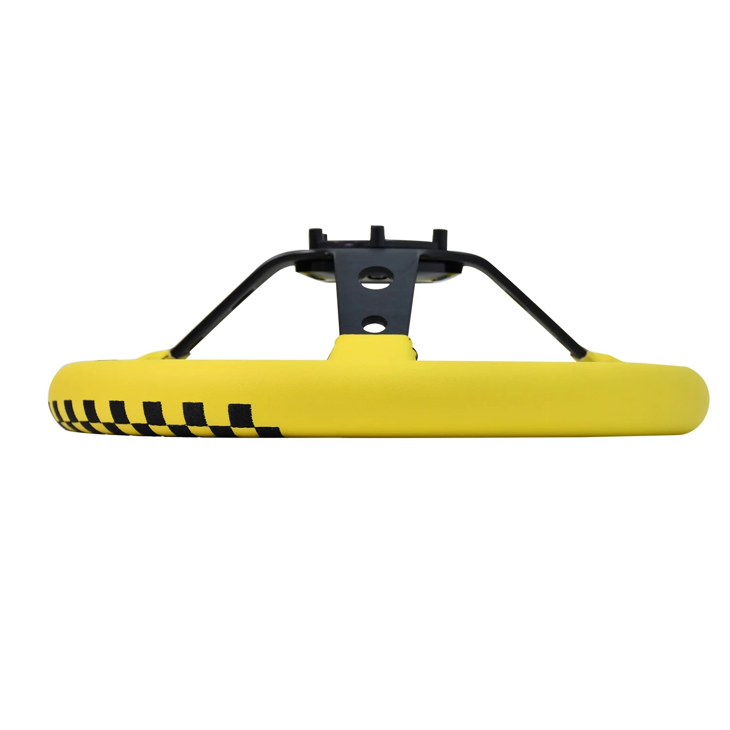 'Embroidered steering wheel - 13" diameter, black-and-yellow stitching, JDM-style. Compatible with select models.'