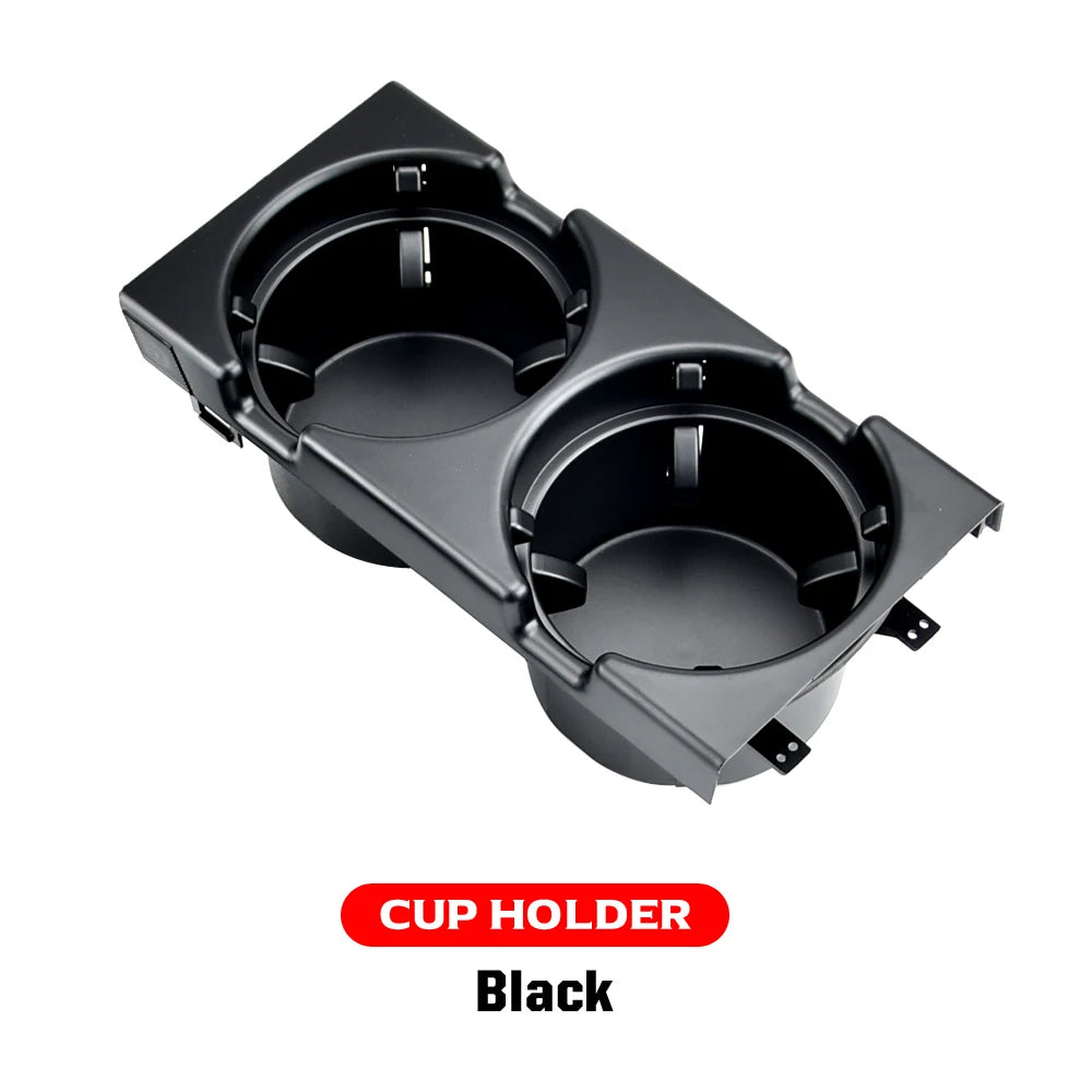 "BMW E46 model (1999-2006) cup holder with coin tray."
