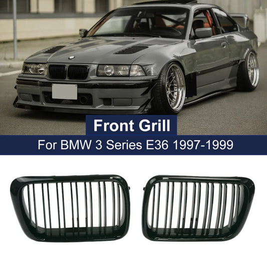 "Gloss Black Kidney Grilles for BMW E36 (1997-1999) - Replace worn or damaged original parts with this sleek, high-quality al