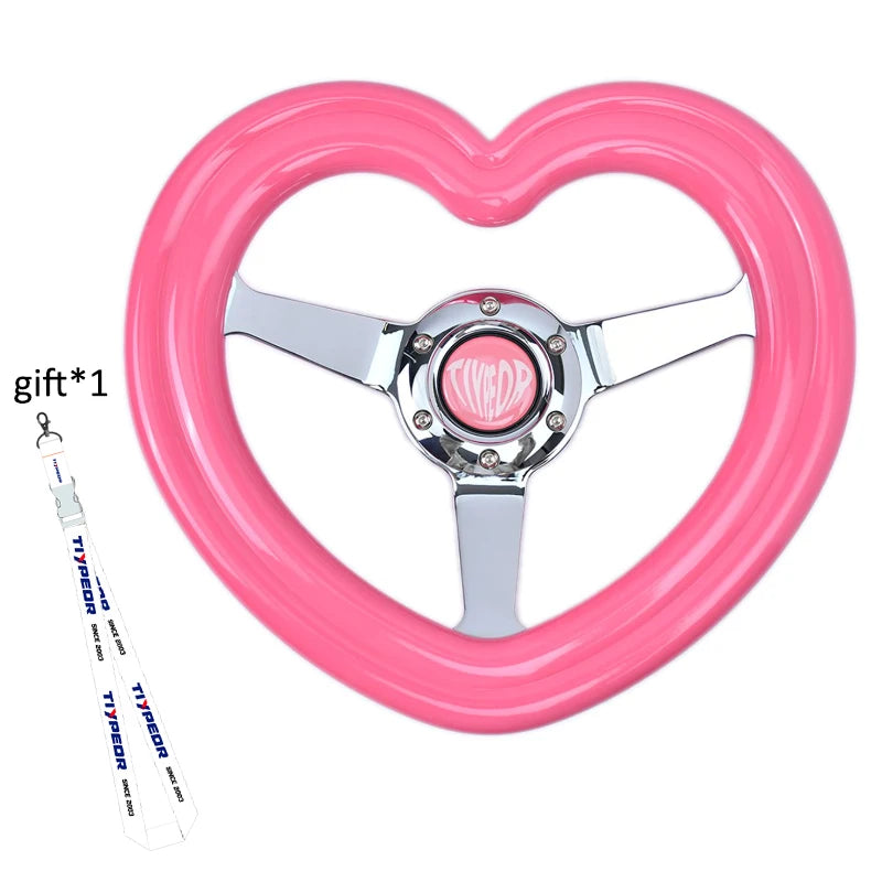 "Pink Heart deep-dish steering wheel with matching pink spokes (320mm diameter, ABS material)."