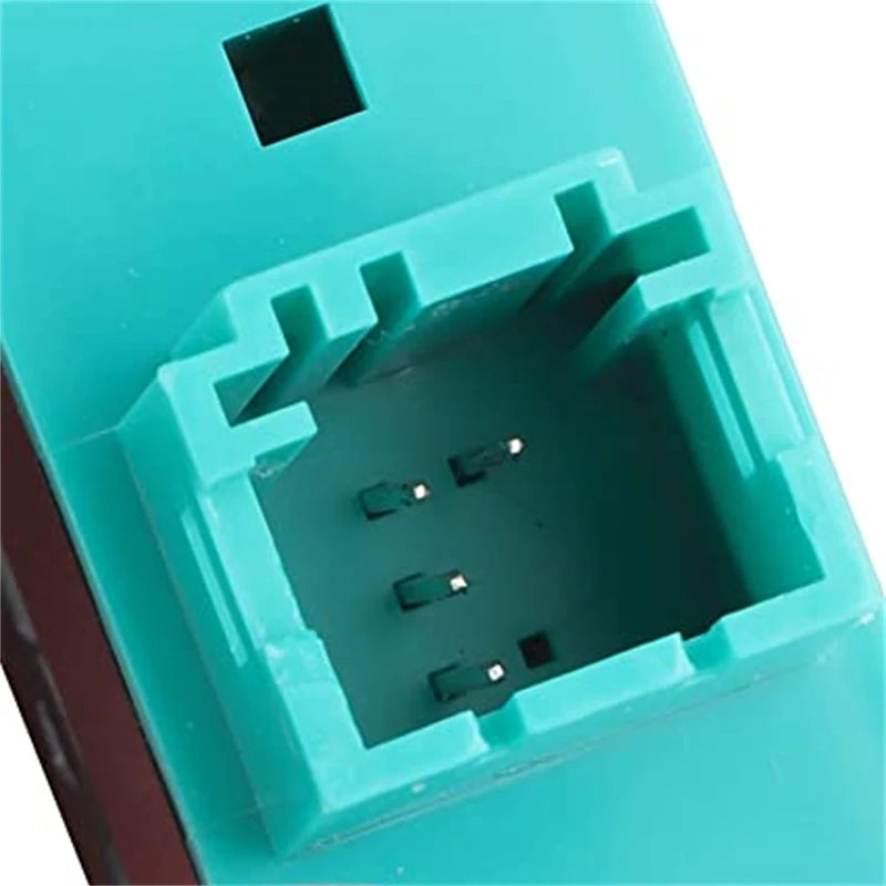 Blue BMW E36 sunroof switch with circular plastic terminal and hole.