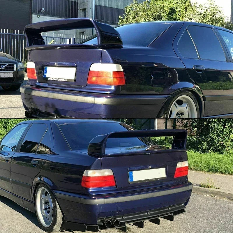 "BMW E36 M3 Sedan/Coupe rear spoiler wing in black by LTW GT Style."