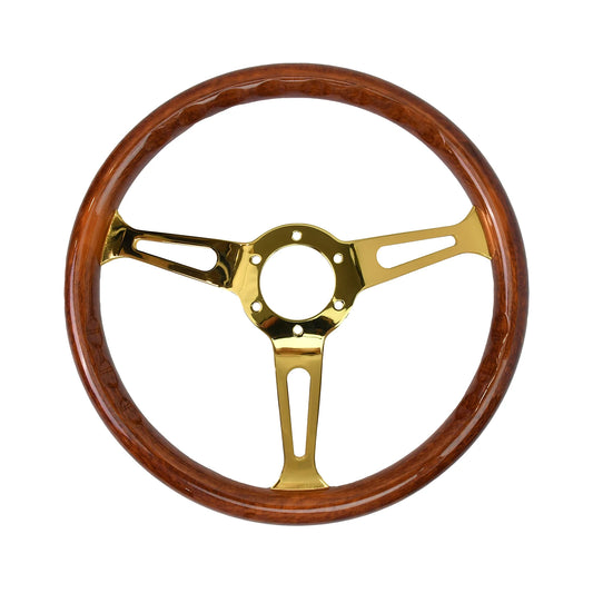 'Custom Golden Bracket Steering Wheel with brass detailing and polished finish.'