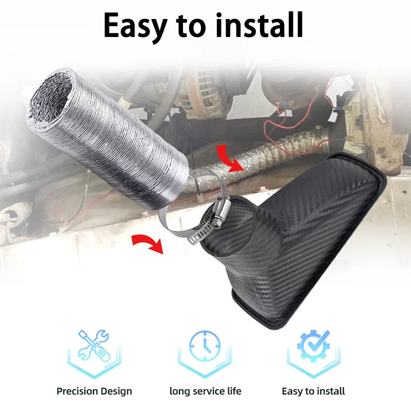 'Carbon fiber air intake kit for performance upgrades. Fits turbocharged engines.'