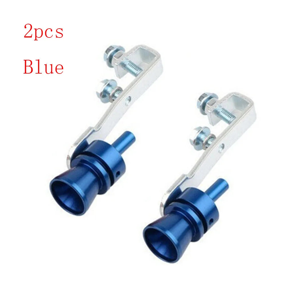 Two blue aluminum Turbo Sound Whistle car exhaust simulators, available in S/M/L/XL sizes.