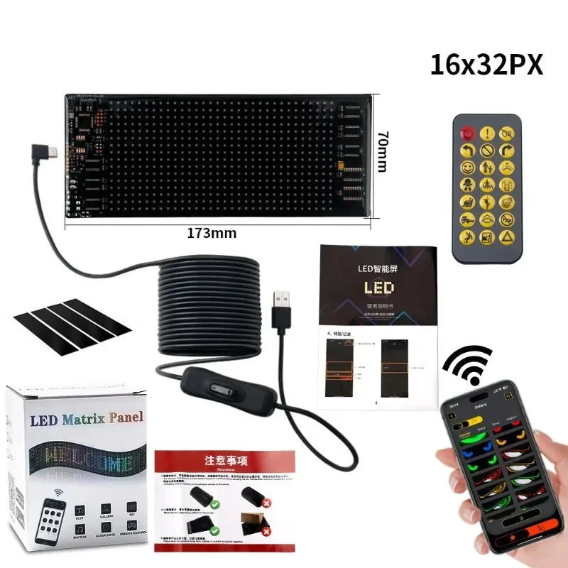 User holding USB-programmable 2pc LED matrix panel remote control.