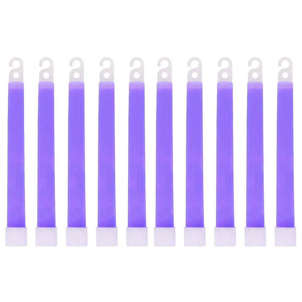 "10 pieces of purple glow sticks for emergency signaling in camping and outdoor activities."