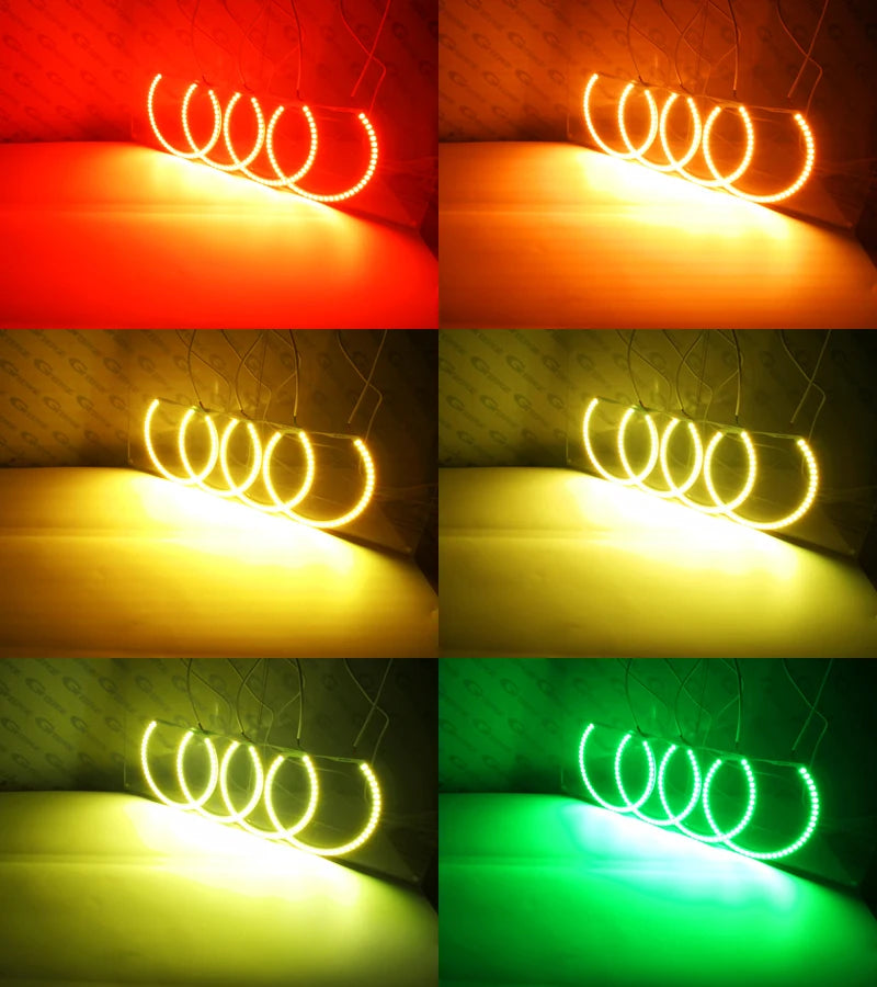 "RGB LED Angel Eyes Kit for select BMW models (E36, E38, E39, E46). Customize your vehicle's look with these replacement car 