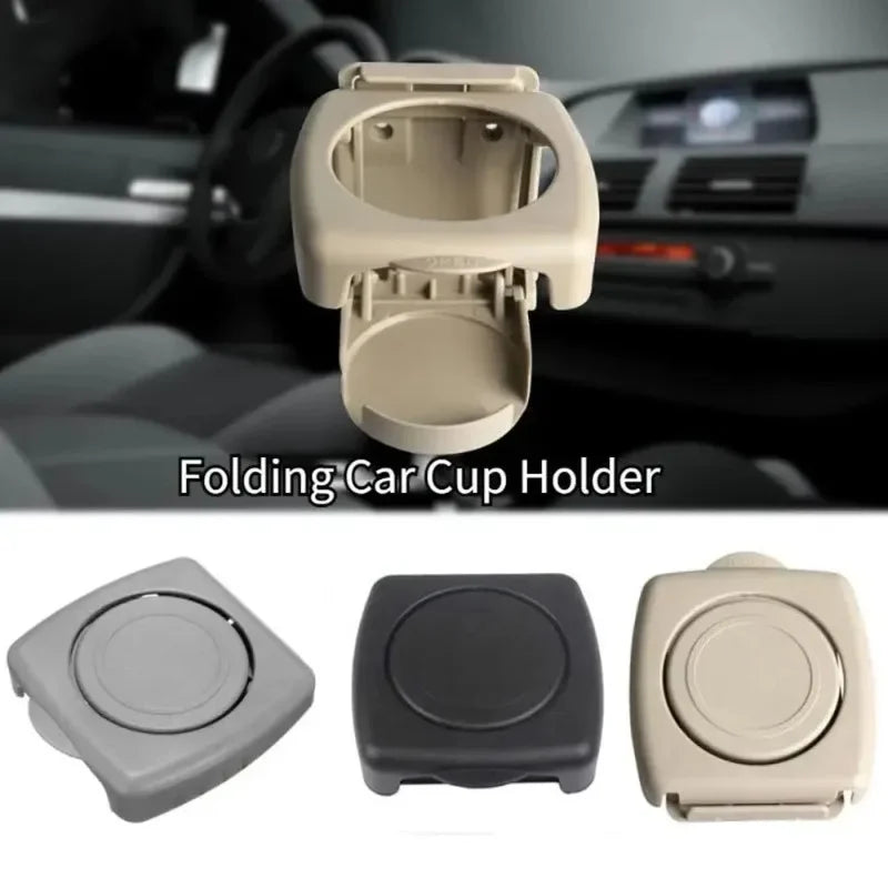 'Car beverage holder with phone mount for bottles and cups. Fits coffee or water.'