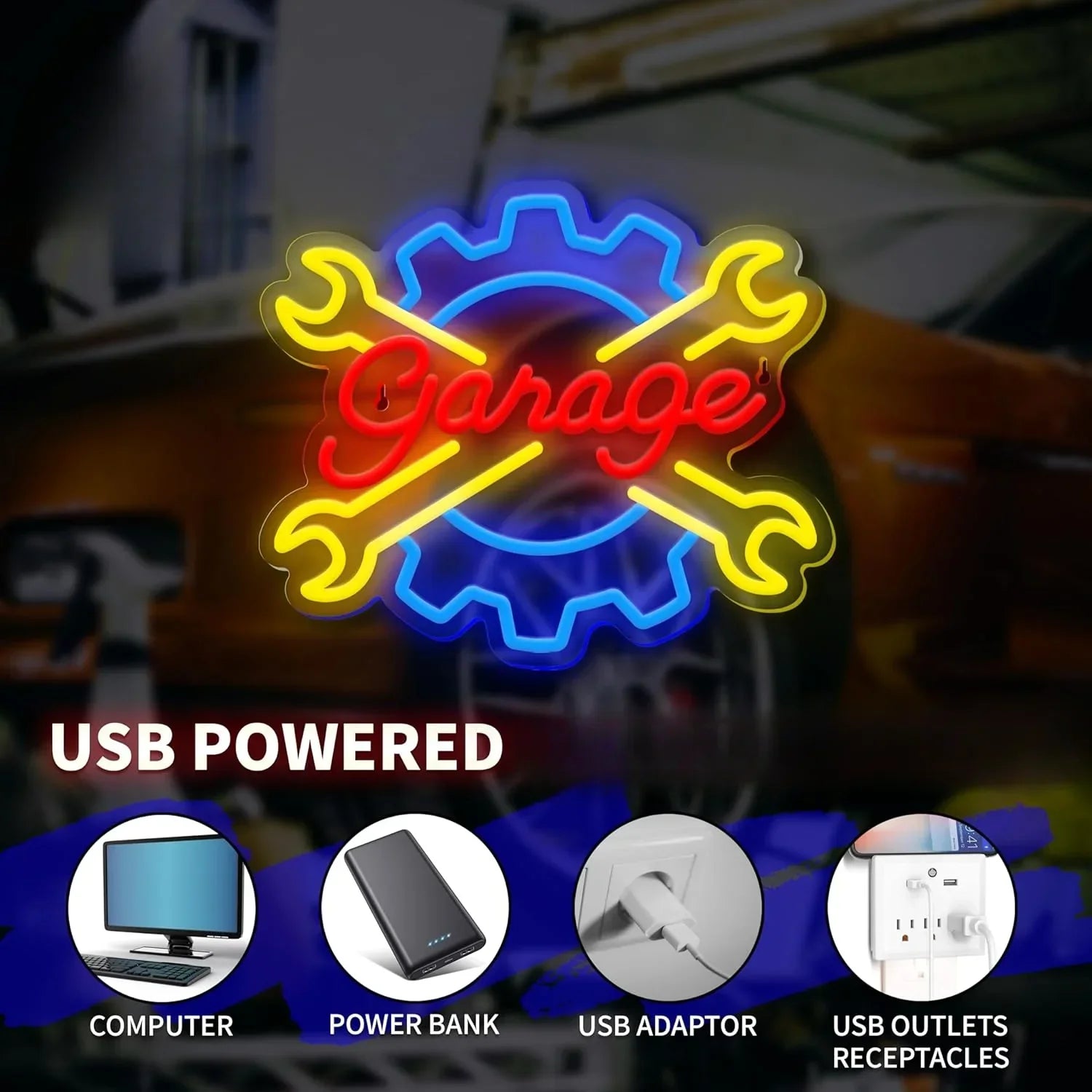 Garage Neon Sign Wrench Shaped LED Light - JustUsRacers