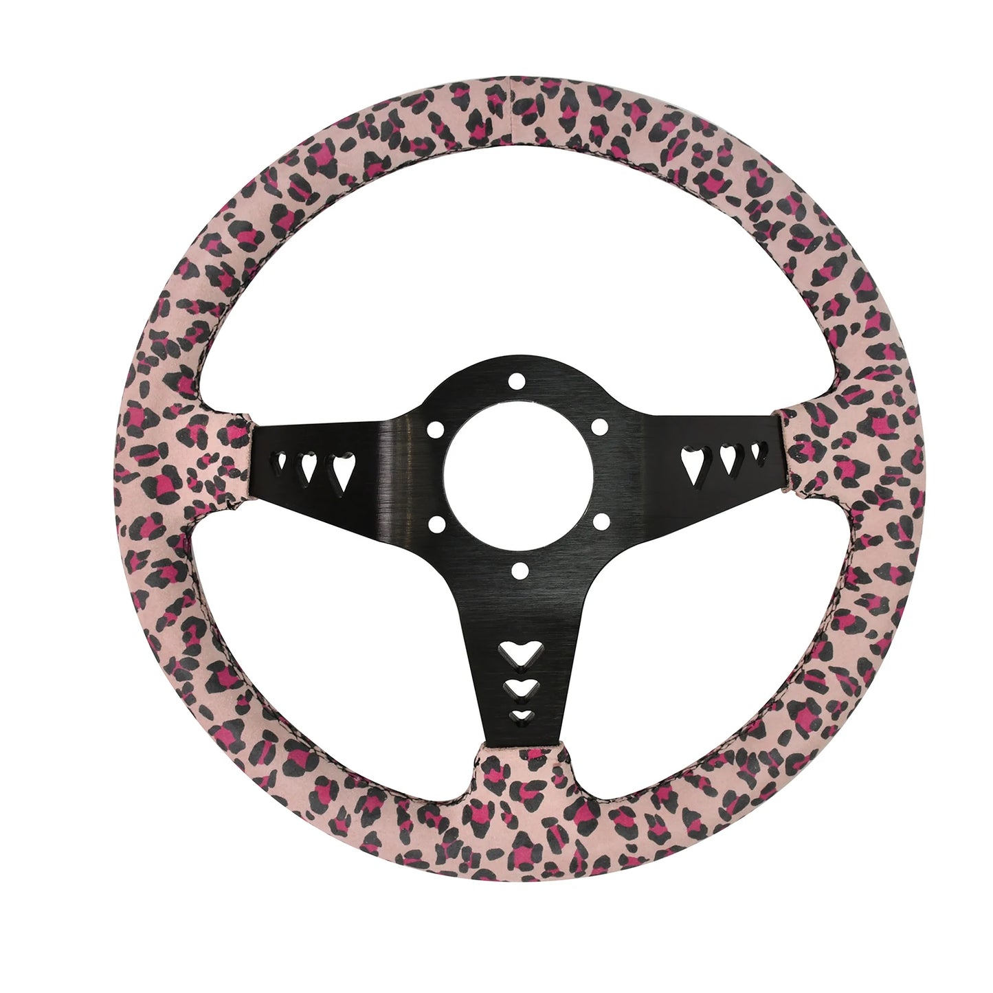 'Tiypeor 350mm universal wheel in pink heart-patterned leather-look material - adds style to your drive.'