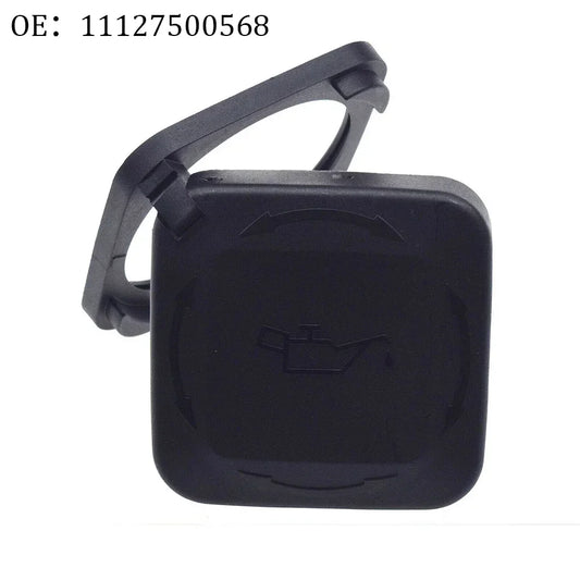 Black BMW oil cap cover with grip. Fits various models: E36, E34, E39, E46, E90, E60, E64.
