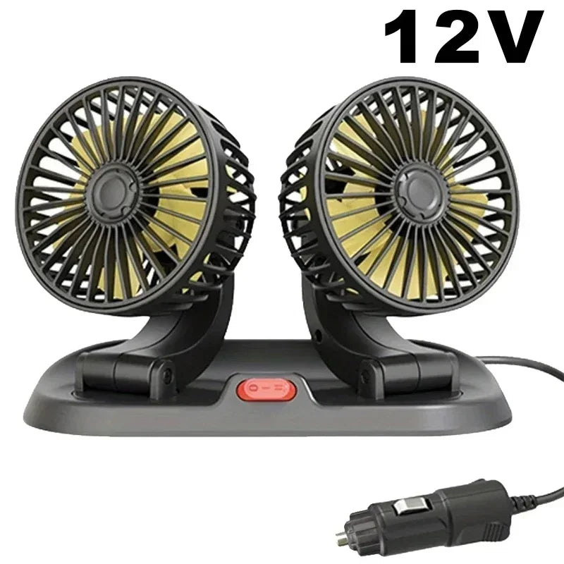 New USB Powered Car Fan Multi-Angle Rotatable Dual Head - JustUsRacers