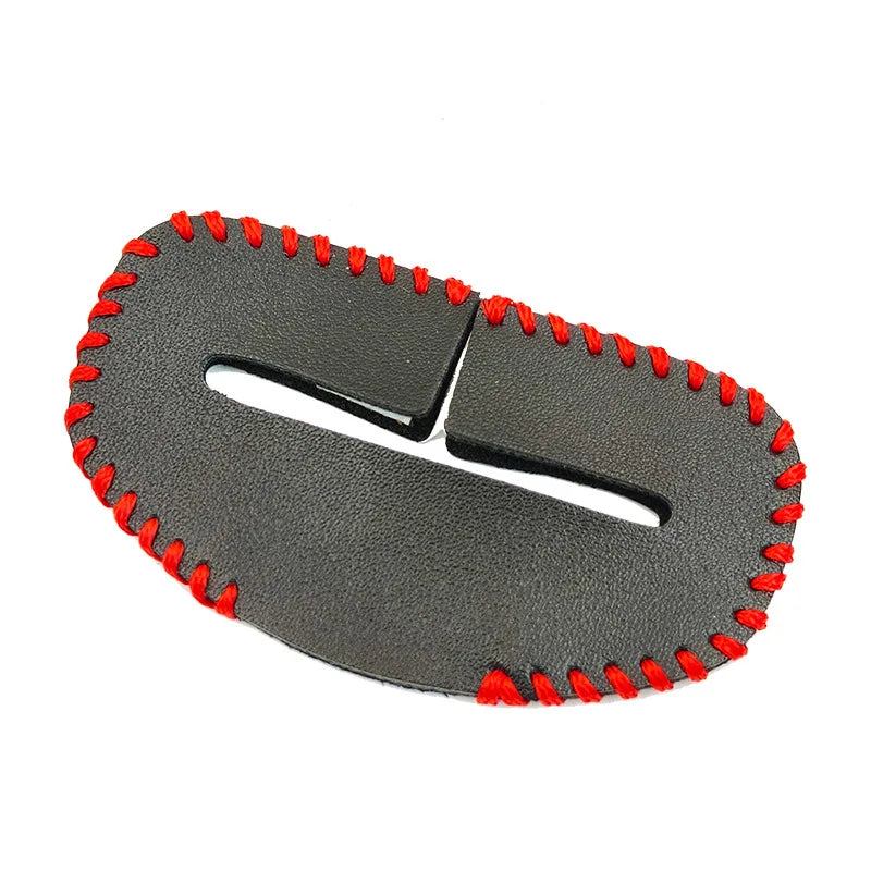 Black/Red leather buckle protector with red bead detail — fits car seat belts. Measures approximately 6cm x 4cm x 3cm. Made f