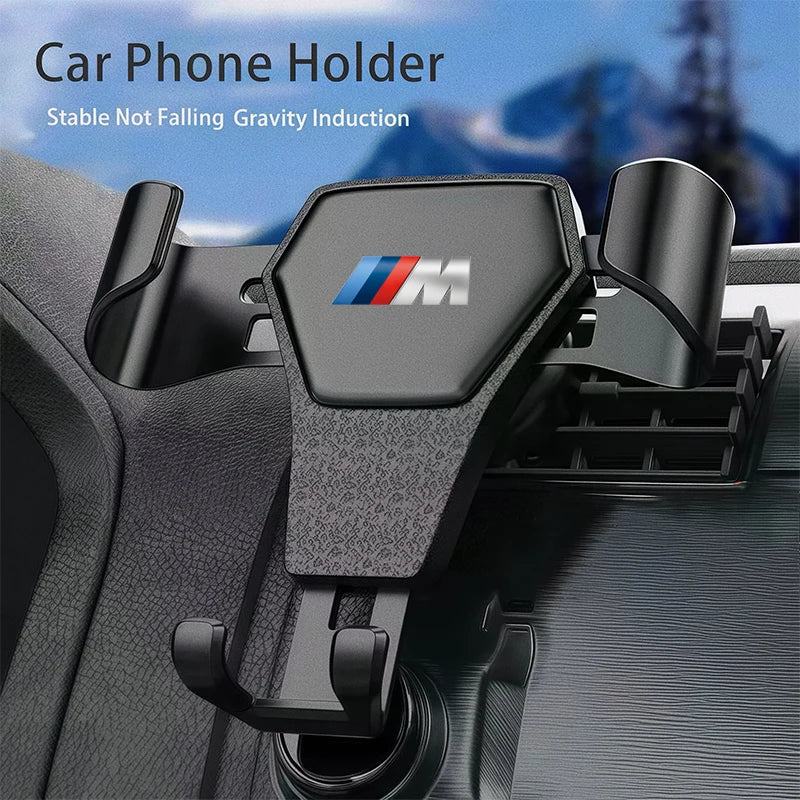 "BMW-compatible car phone mount: securely holds devices for hands-free use during driving."