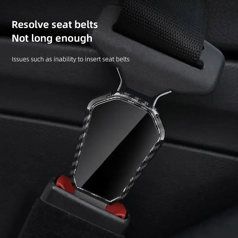 Metal car seat belt extender clip with buckle and plug. Fits most aftermarket belts and enhances safety. Auto-compatible.