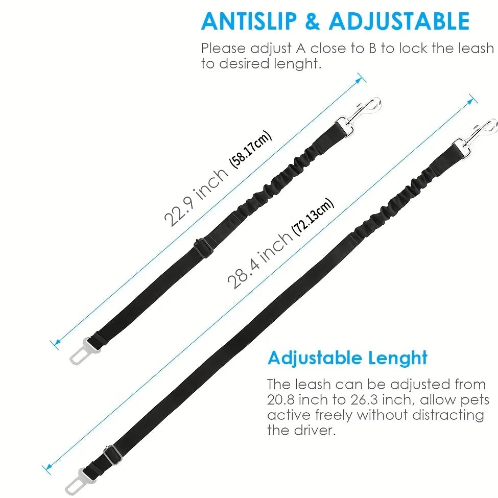 Car seat harness with adjustable pet belt and buckle for secure travel. Fits dogs and cats in vehicles.