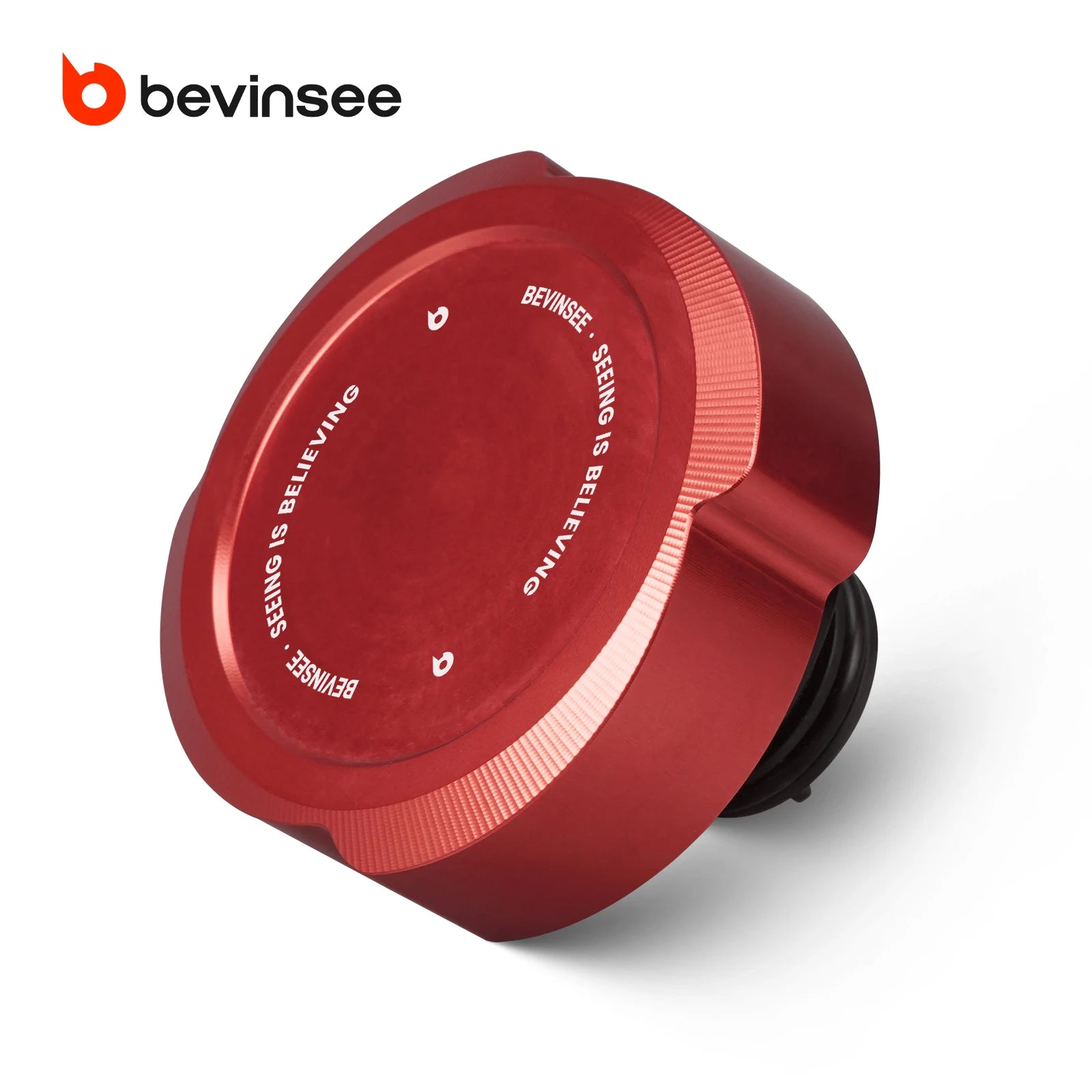 "Red anodized Aluminum CNC cap for BMW E46 E36 coolant expansion tank."