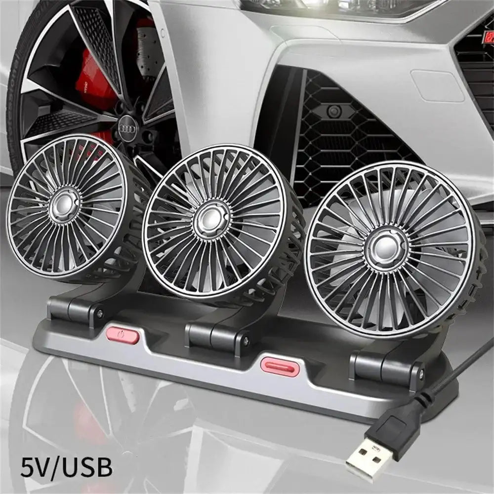 New USB Powered Car Fan Multi-Angle Rotatable Dual Head - JustUsRacers