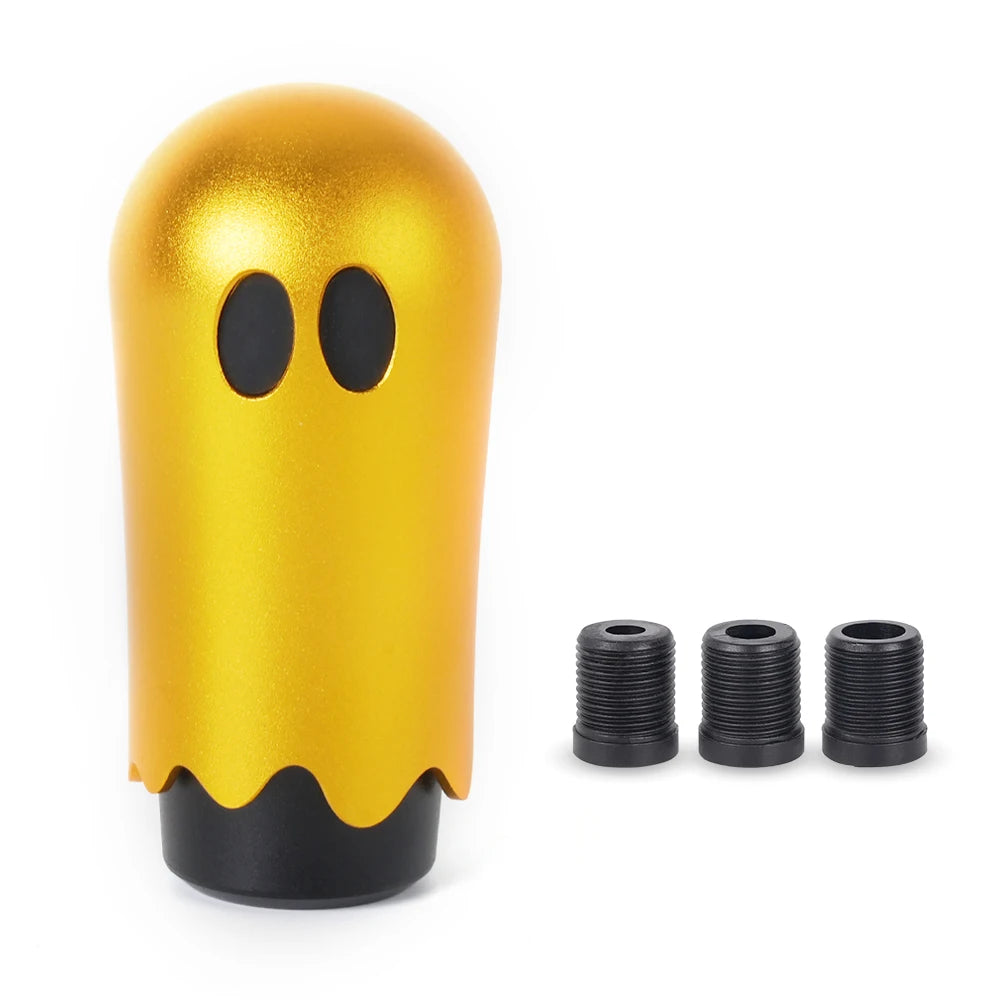 Yellow shift knob with black caps for M8/M10/M12 transmissions, 86mm height.