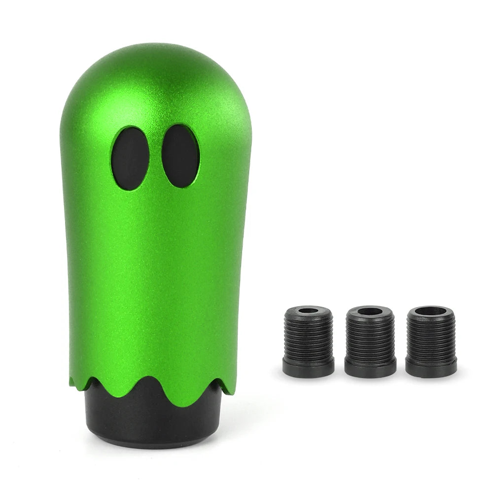 Green shift knob with black cap and base, compatible with M8/M10/M12 transmission types, 86mm height.