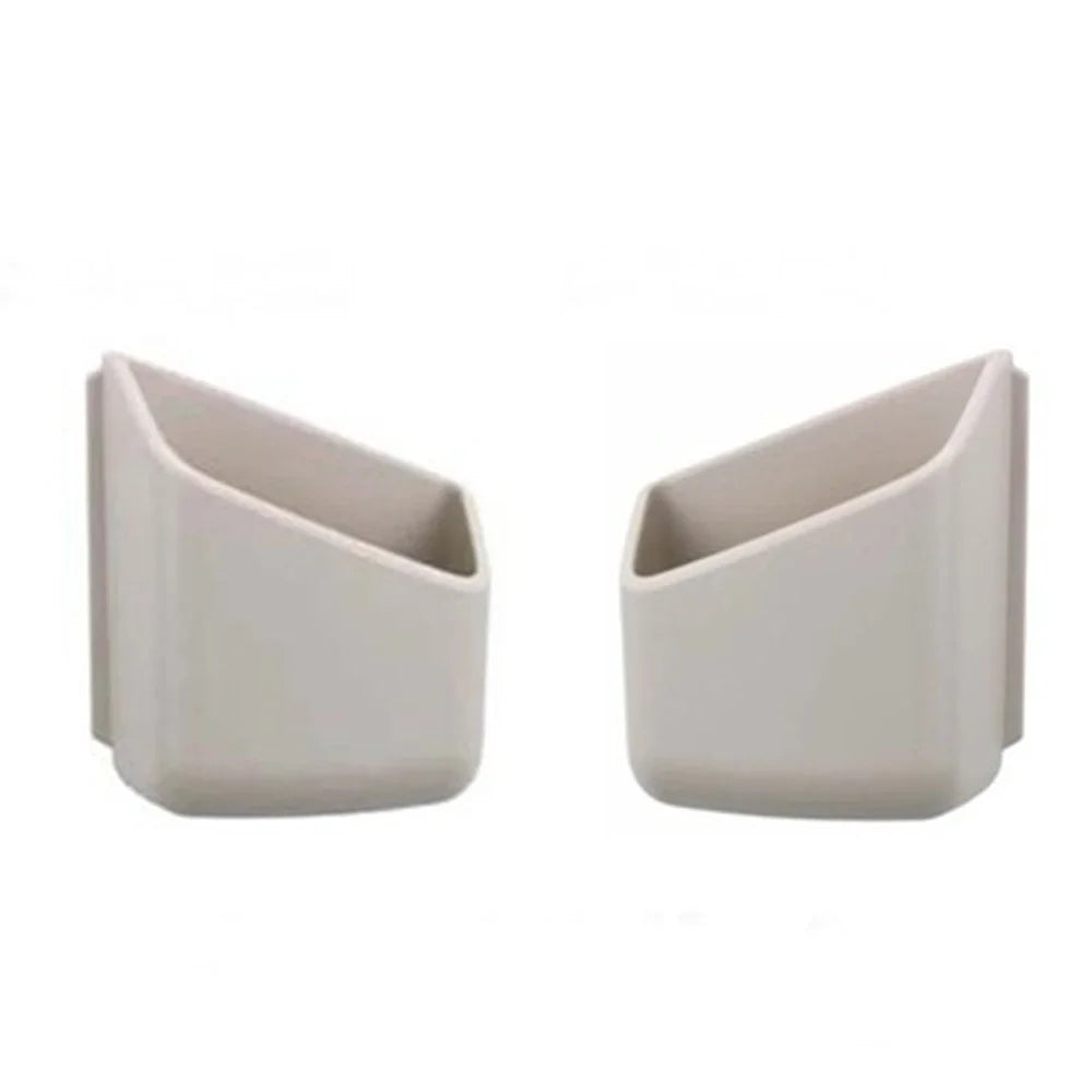 White plastic IC card holders (pair), compatible with cigarettes or phones. Sleek organization for essentials in car or pocke