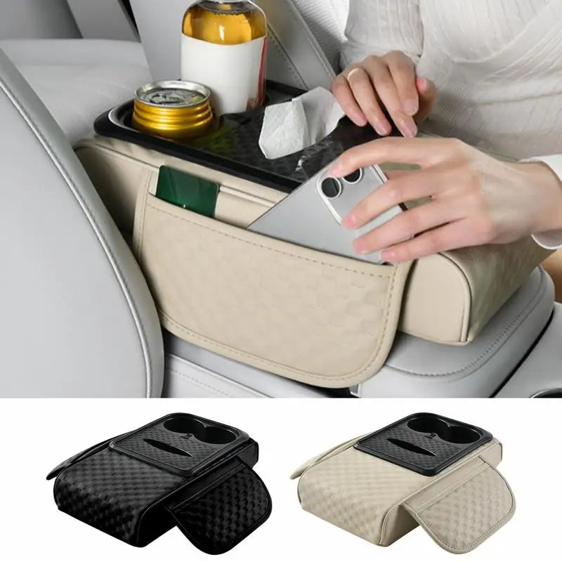 Leather Car Armrest Cover Cushion with Organizer - JustUsRacers