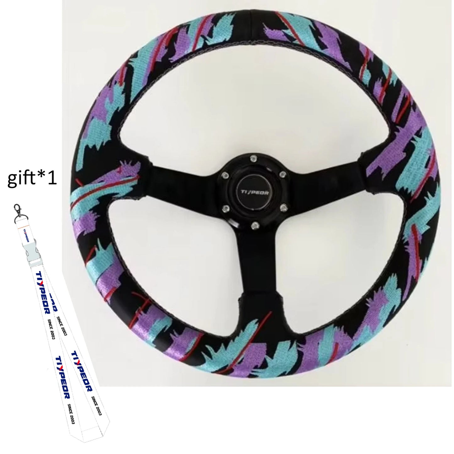 "320mm HK JDM Drift universal sim racing steering wheel featuring distinctive pattern."