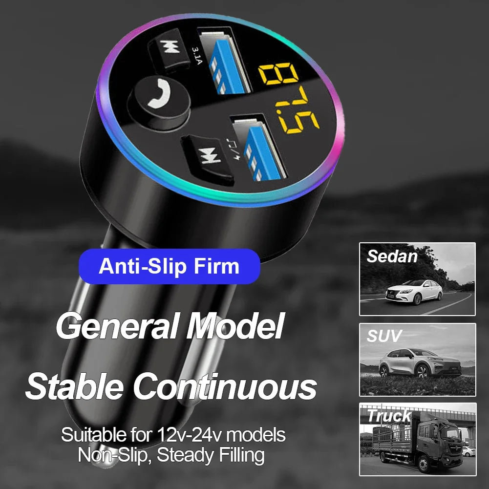 Bluetooth 5.0 FM Transmitter with USB Fast Charge—Compatible with iPhone and Android. Improve your driving experience.