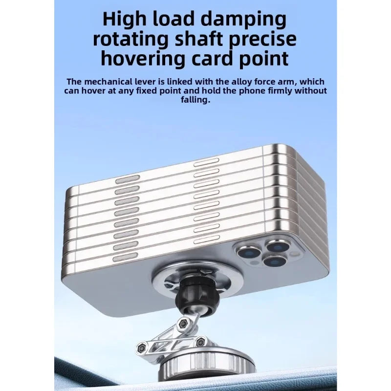 'Foldable three-axis phone stand with magnetic holder. Ideal for GPS or streaming.'